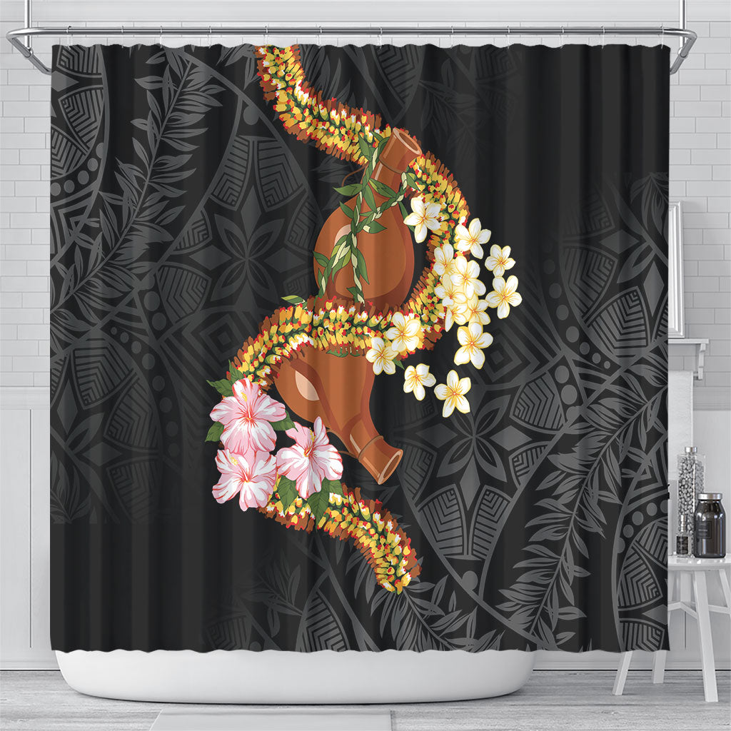 Aloha Hawaii Ipu Gourd Mix ʻĀkulikuli Lei Shower Curtain Obsidian Black LT7 - Polynesian Pride