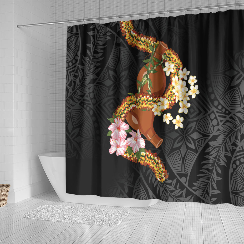 Aloha Hawaii Ipu Gourd Mix ʻĀkulikuli Lei Shower Curtain Obsidian Black LT7 - Polynesian Pride