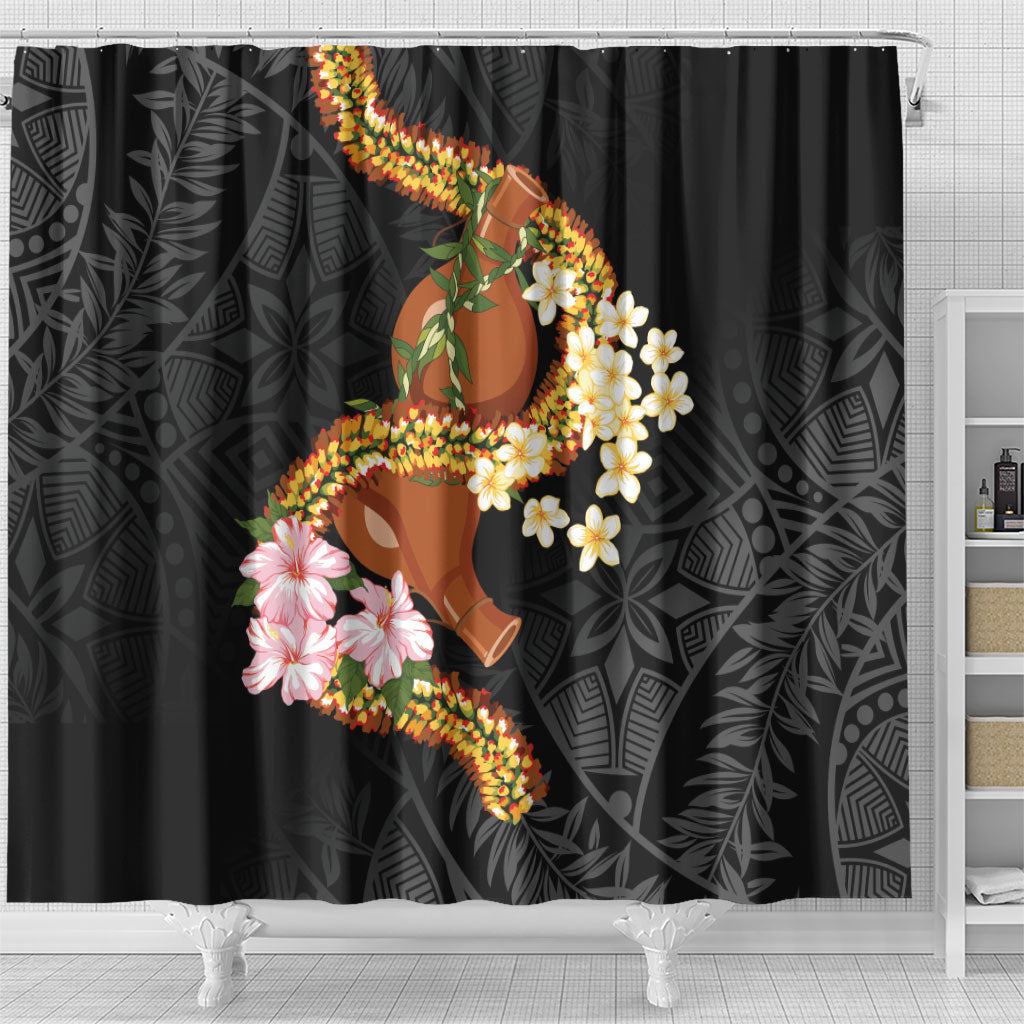 Aloha Hawaii Ipu Gourd Mix ʻĀkulikuli Lei Shower Curtain Obsidian Black LT7 - Polynesian Pride