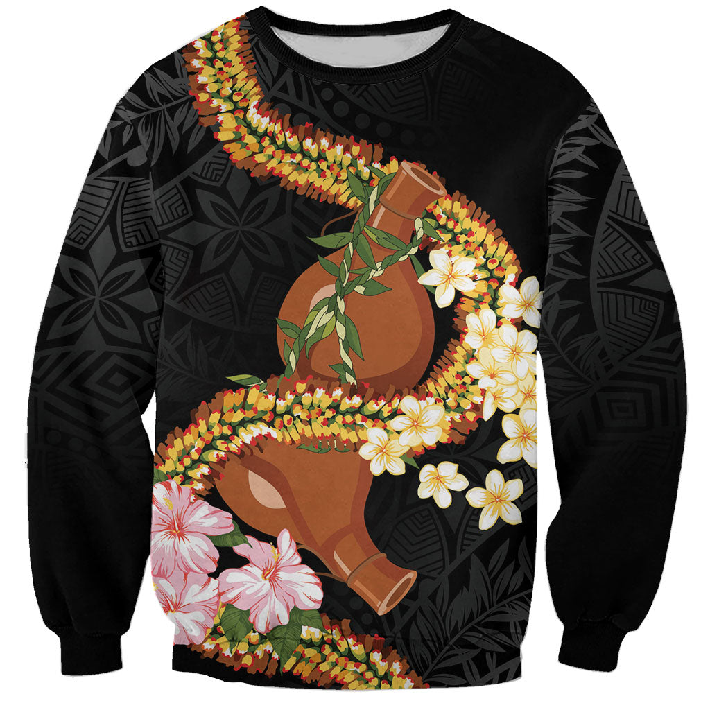 Aloha Hawaii Ipu Gourd Mix ʻĀkulikuli Lei Sweatshirt Obsidian Black LT7 Unisex Obsidian Black - Polynesian Pride