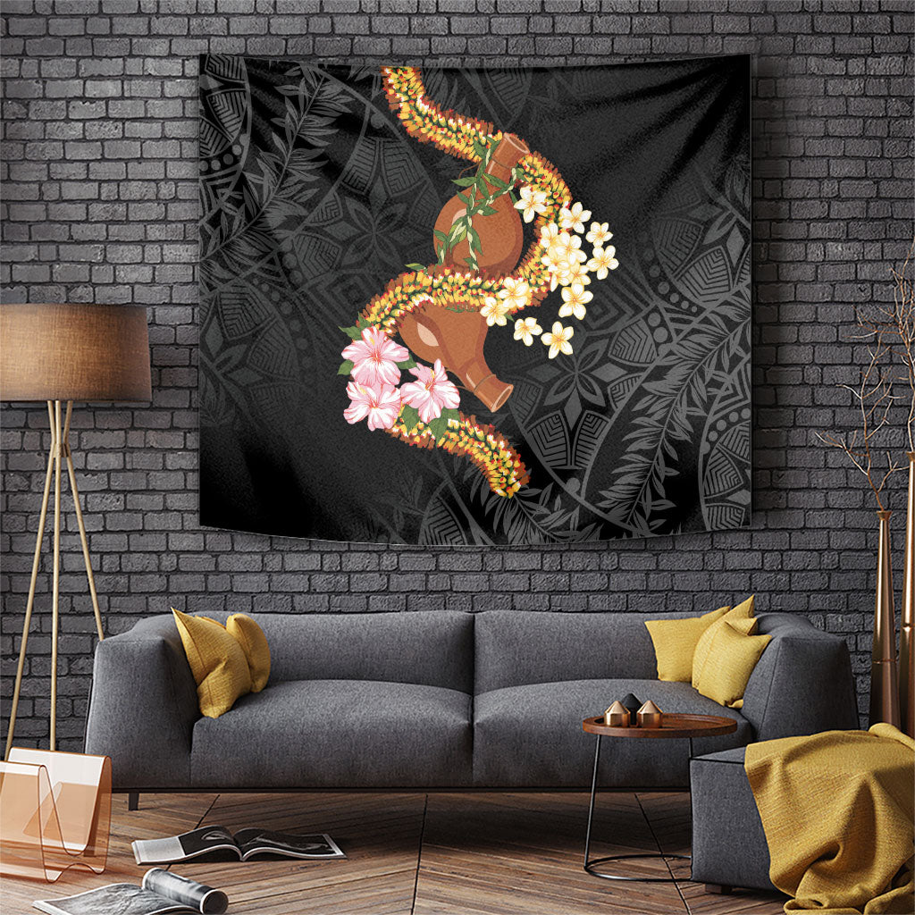 Aloha Hawaii Ipu Gourd Mix ʻĀkulikuli Lei Tapestry Obsidian Black