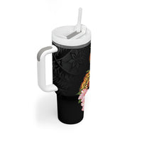 Aloha Hawaii Ipu Gourd Mix ʻĀkulikuli Lei Tumbler With Handle Obsidian Black LT7 - Polynesian Pride