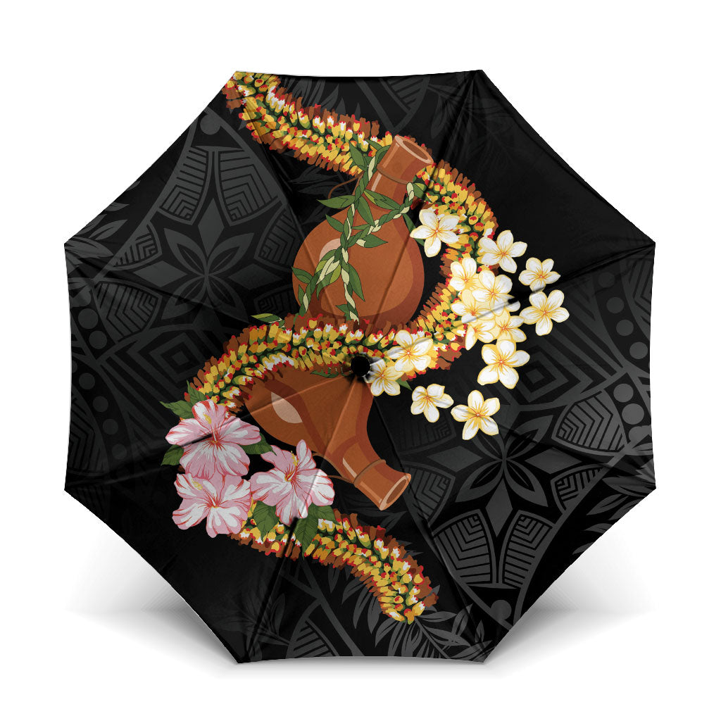 Aloha Hawaii Ipu Gourd Mix ʻĀkulikuli Lei Umbrella Obsidian Black LT7 One Size Folded 11.42 inch Opened Diameter 37.4 inch Obsidian Black - Polynesian Pride