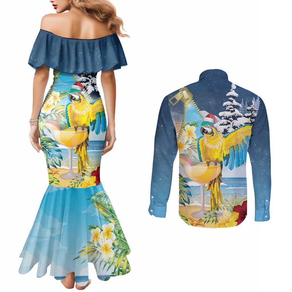 Funny Tropical Christmas Couples Matching Mermaid Dress and Long Sleeve Button Shirt Tis The Season To Get Tipsy