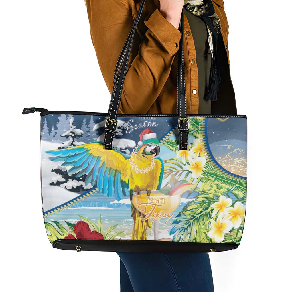 Funny Tropical Christmas Leather Tote Bag Tis The Season To Get Tipsy