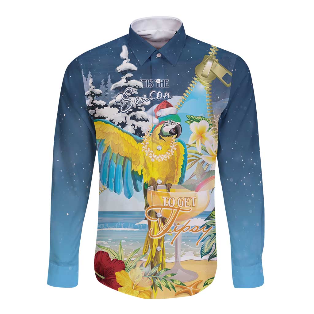 Funny Tropical Christmas Long Sleeve Button Shirt Tis The Season To Get Tipsy LT7 Unisex Colorful - Polynesian Pride