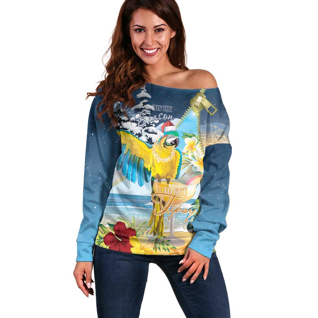 Funny Tropical Christmas Off Shoulder Sweater Tis The Season To Get Tipsy