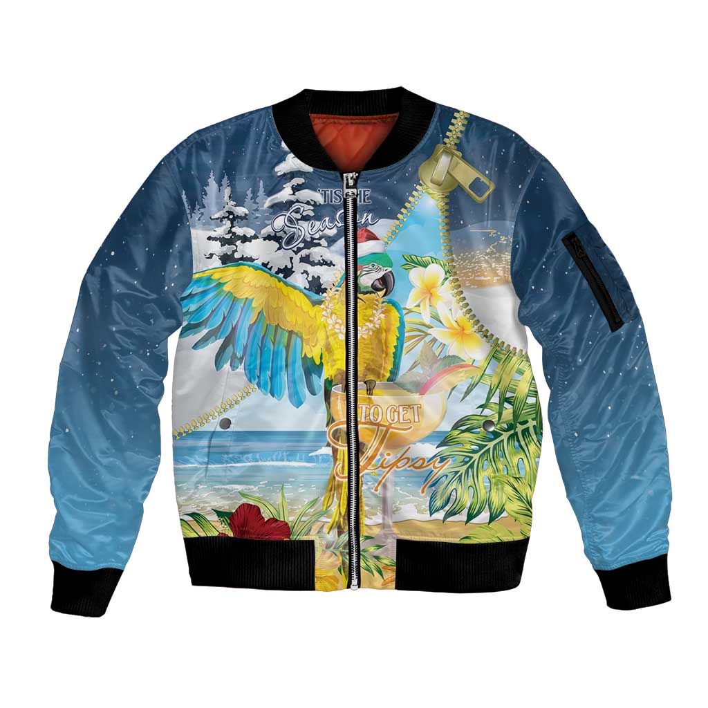 Funny Tropical Christmas Sleeve Zip Bomber Jacket Tis The Season To Get Tipsy LT7 Unisex Colorful - Polynesian Pride