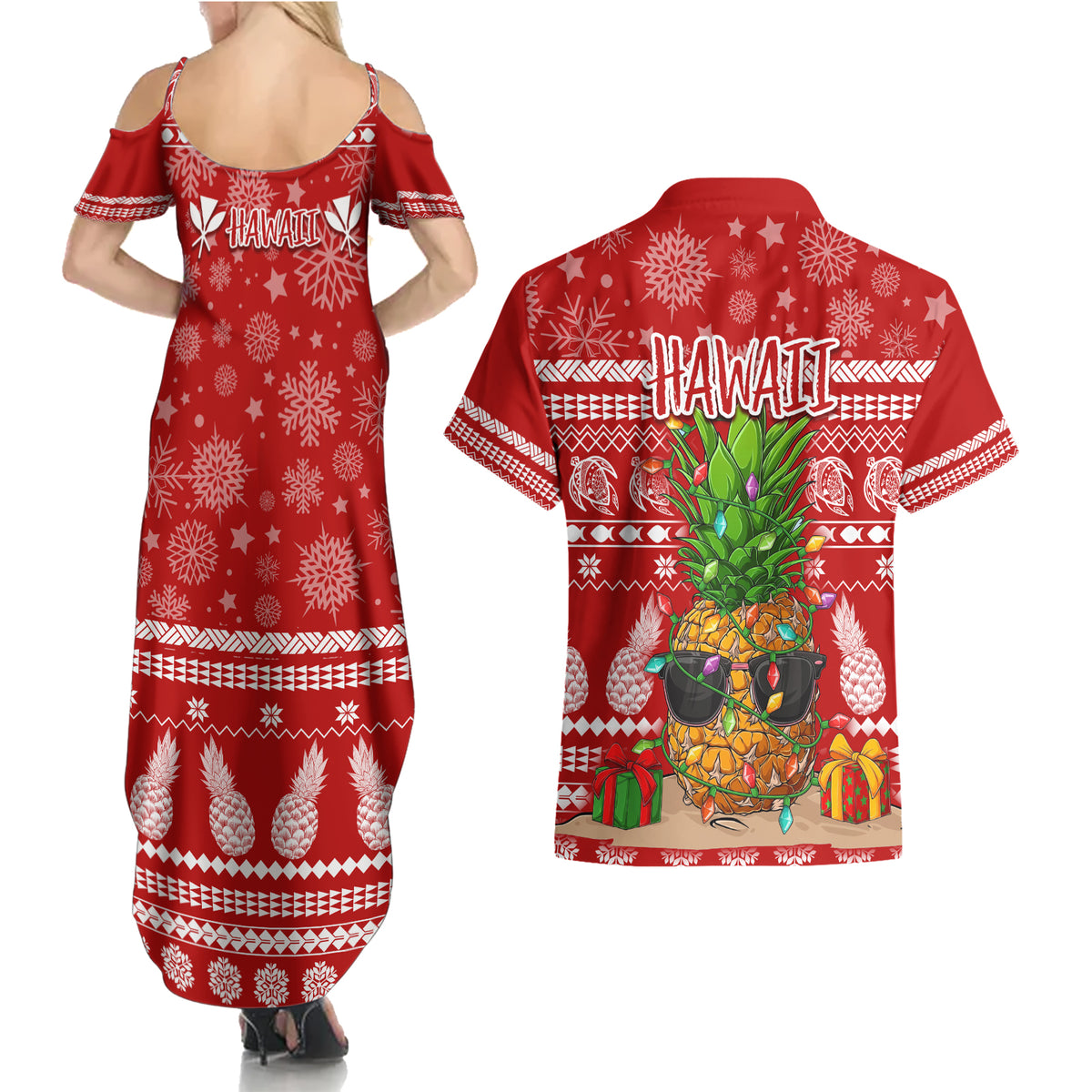 Hawaii Pineapple Christmas Couples Matching Summer Maxi Dress and Hawaiian Shirt Mele Kalikimaka LT7 - Polynesian Pride