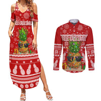 Hawaii Pineapple Christmas Couples Matching Summer Maxi Dress and Long Sleeve Button Shirt Mele Kalikimaka LT7 Red - Polynesian Pride