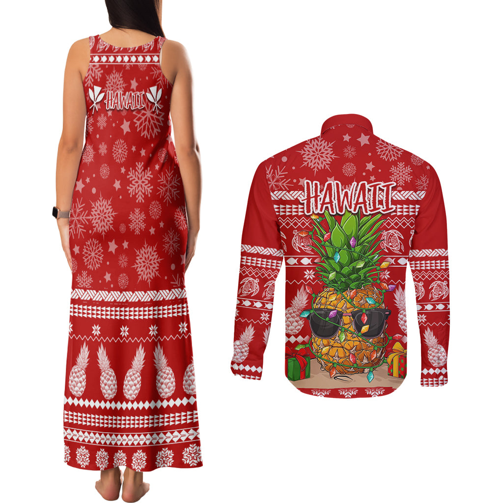 Hawaii Pineapple Christmas Couples Matching Tank Maxi Dress and Long Sleeve Button Shirt Mele Kalikimaka LT7 - Polynesian Pride
