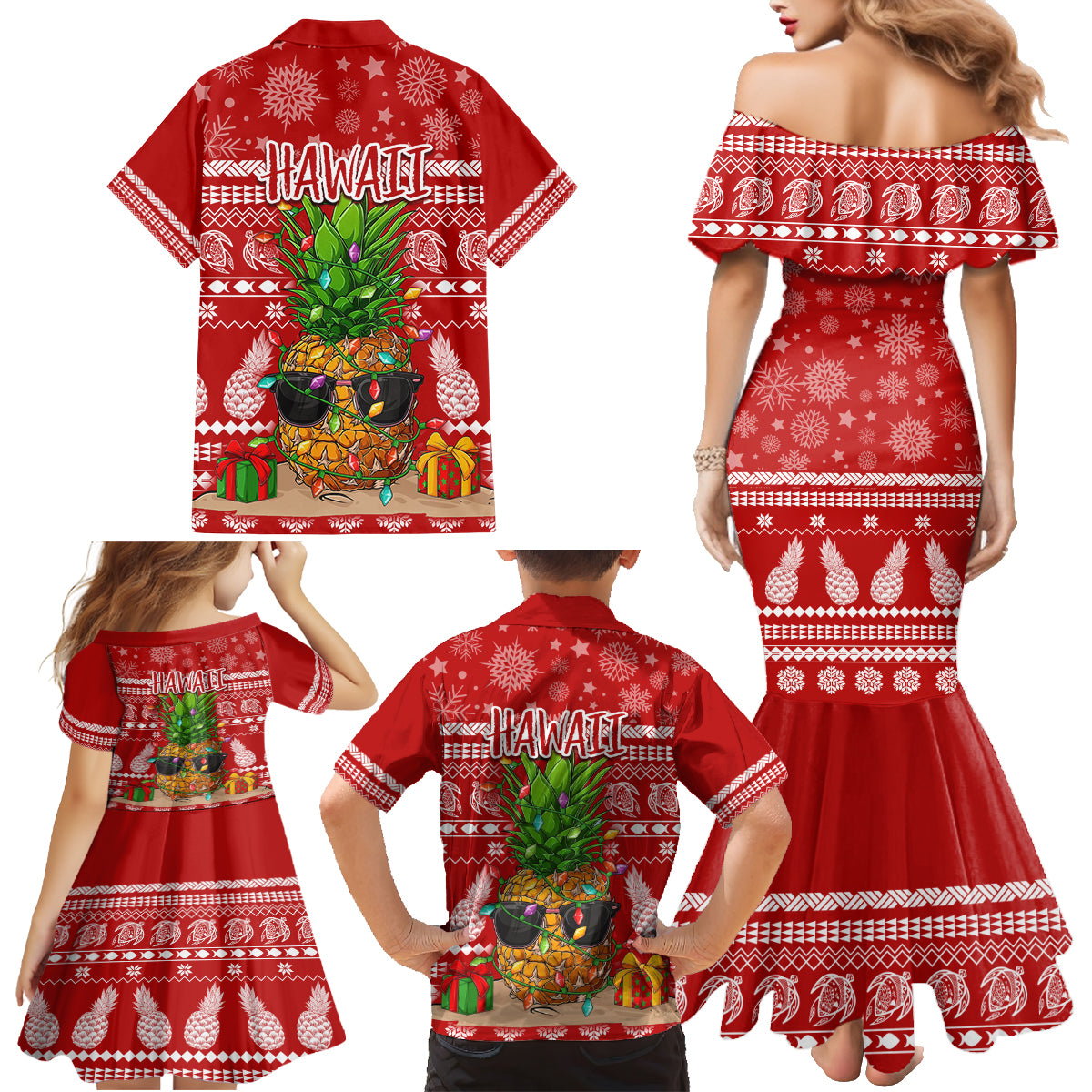 Hawaii Pineapple Christmas Family Matching Mermaid Dress and Hawaiian Shirt Mele Kalikimaka LT7 - Polynesian Pride