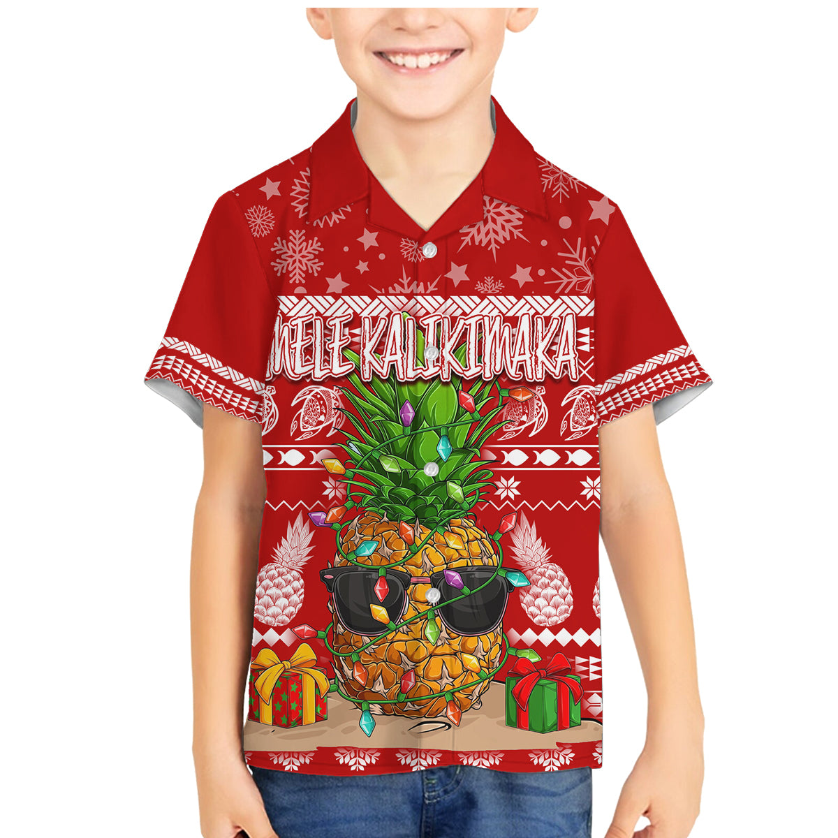 Hawaii Pineapple Christmas Family Matching Mermaid Dress and Hawaiian Shirt Mele Kalikimaka LT7 Son's Shirt Red - Polynesian Pride