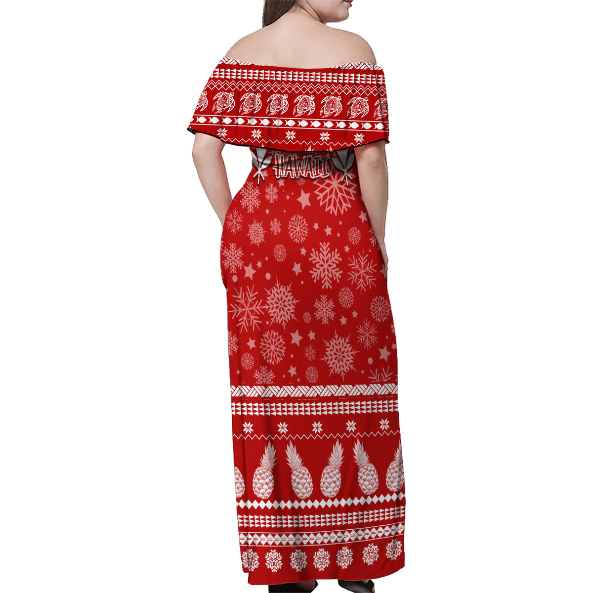 Hawaii Pineapple Christmas Family Matching Off Shoulder Maxi Dress and Hawaiian Shirt Mele Kalikimaka LT7 - Polynesian Pride