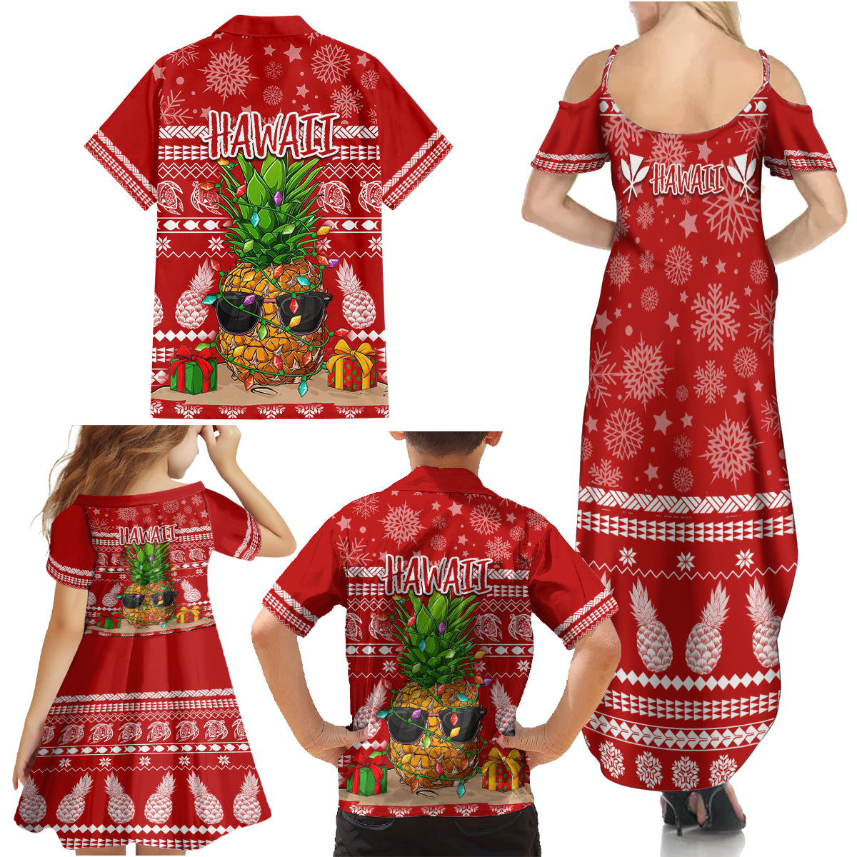 Hawaii Pineapple Christmas Family Matching Summer Maxi Dress and Hawaiian Shirt Mele Kalikimaka LT7 - Polynesian Pride