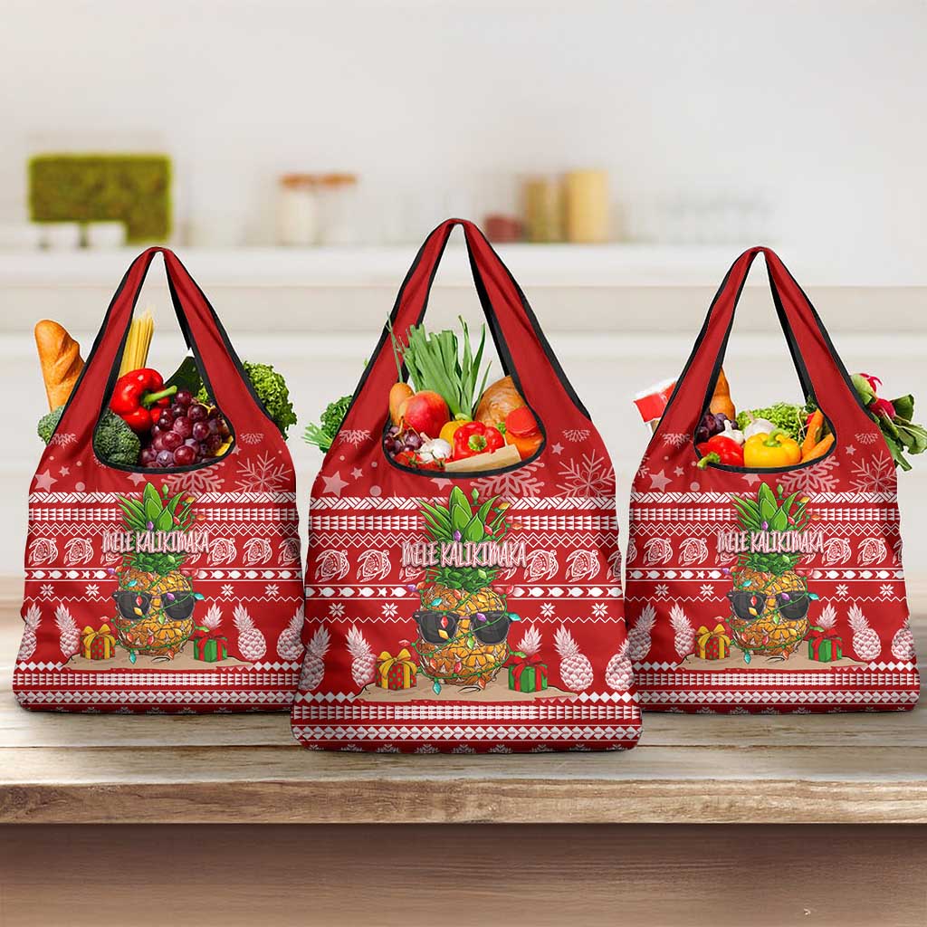 Hawaii Pineapple Christmas Grocery Bag Mele Kalikimaka LT7 3-pack One Size Red - Polynesian Pride