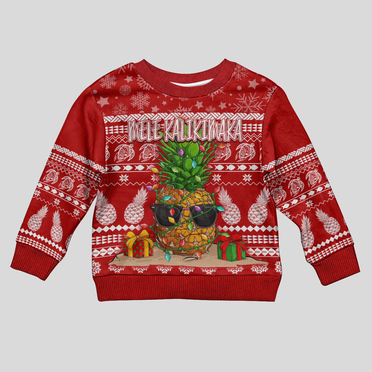 Hawaii Pineapple Christmas Kid Ugly Christmas Sweater Mele Kalikimaka LT7 Kid Red - Polynesian Pride