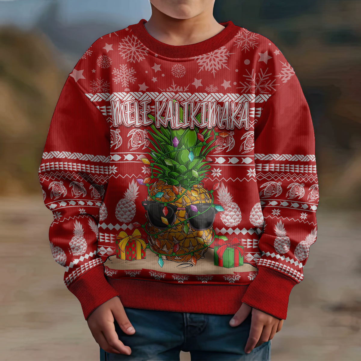 Hawaii Pineapple Christmas Kid Ugly Christmas Sweater Mele Kalikimaka LT7 - Polynesian Pride