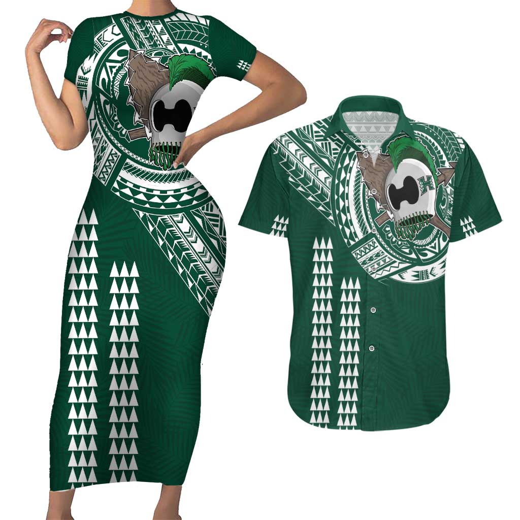 Hawaii Rainbow Warriors Personalized Couples Matching Short Sleeve Bodycon Dress and Hawaiian Shirt Kakau Ikakai Laau Pama