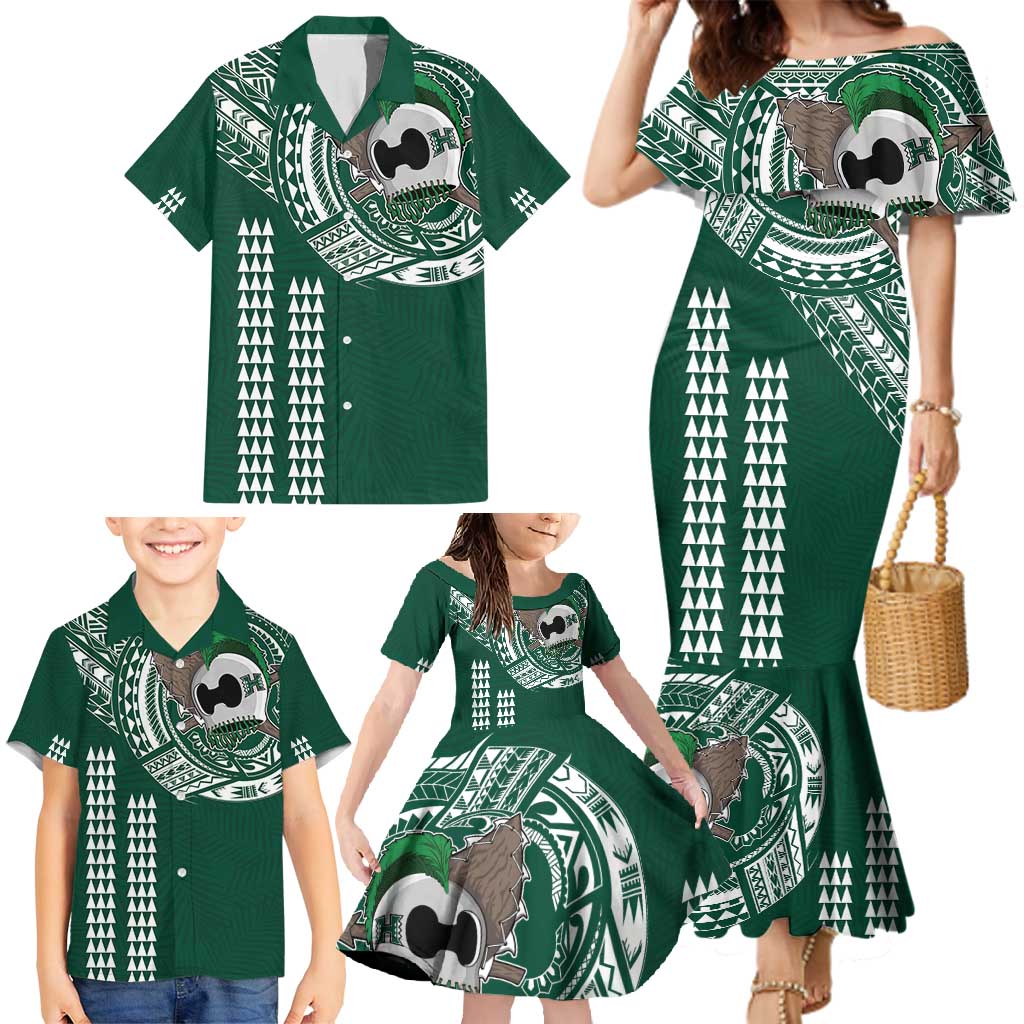 Hawaii Rainbow Warriors Personalized Family Matching Mermaid Dress and Hawaiian Shirt Kakau Ikakai Laau Pama