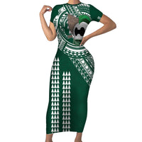 Hawaii Rainbow Warriors Personalized Family Matching Short Sleeve Bodycon Dress and Hawaiian Shirt Kakau Ikakai Laau Pama