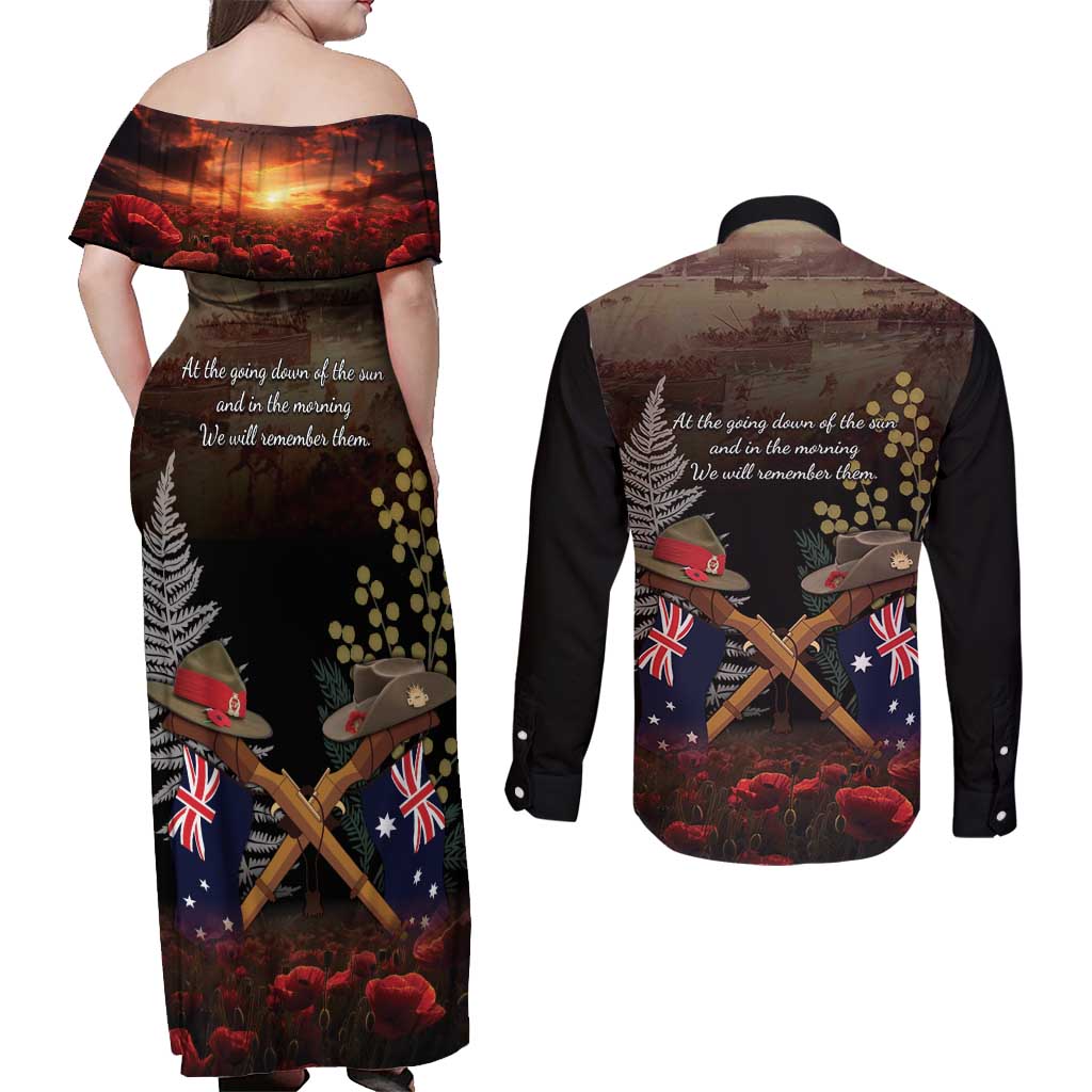 Australia - New Zealand ANZAC Couples Matching Off Shoulder Maxi Dress and Long Sleeve Button Shirt Gallipoli ANZAC Cove Landing