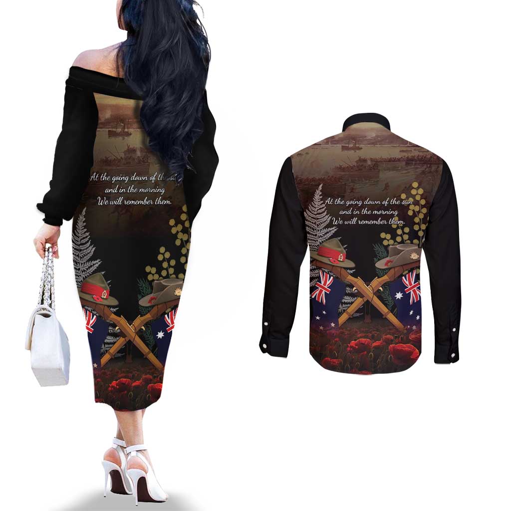 Australia - New Zealand ANZAC Couples Matching Off The Shoulder Long Sleeve Dress and Long Sleeve Button Shirt Gallipoli ANZAC Cove Landing