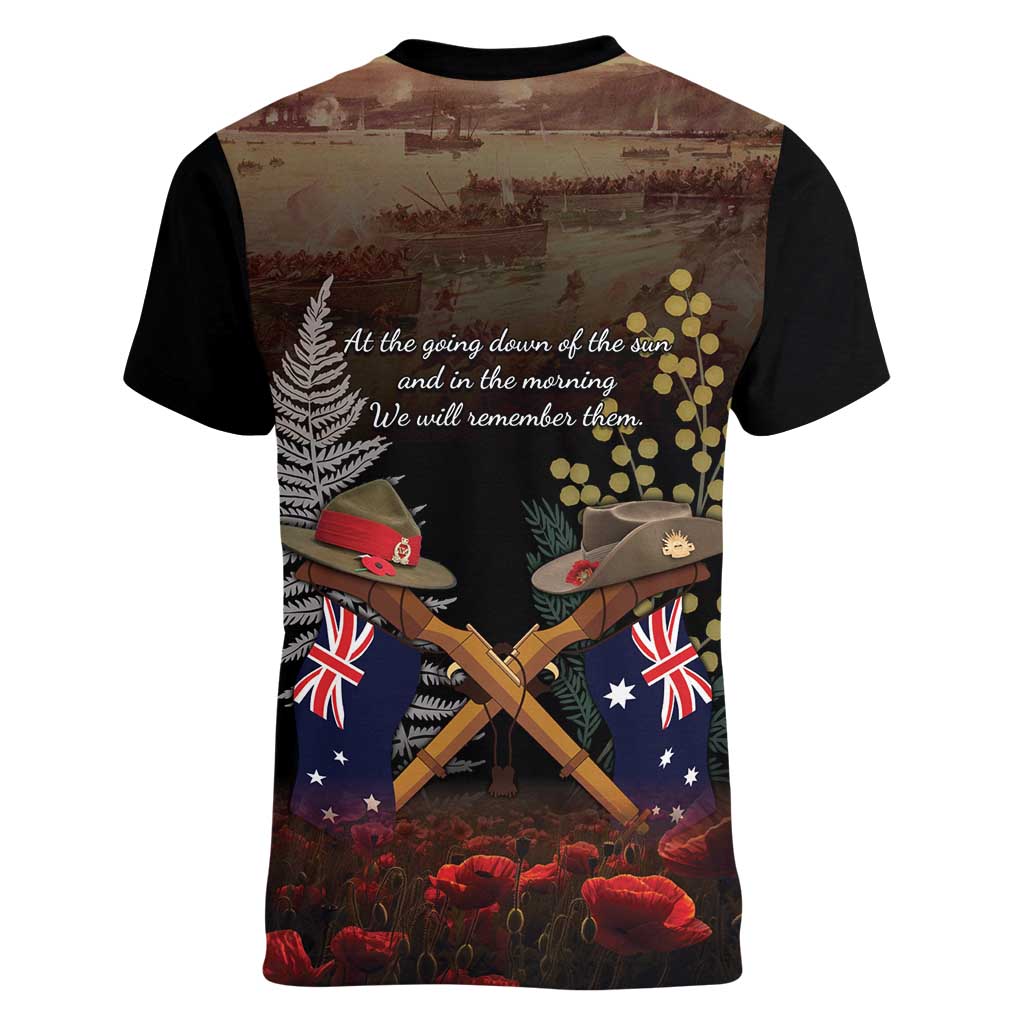 Australia - New Zealand ANZAC Women V-Neck T-Shirt Gallipoli ANZAC Cove Landing