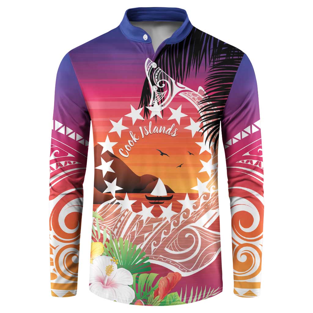 Kia Orana Cook Islands Button Sweatshirt Sunset Dream LT7 Art - Polynesian Pride