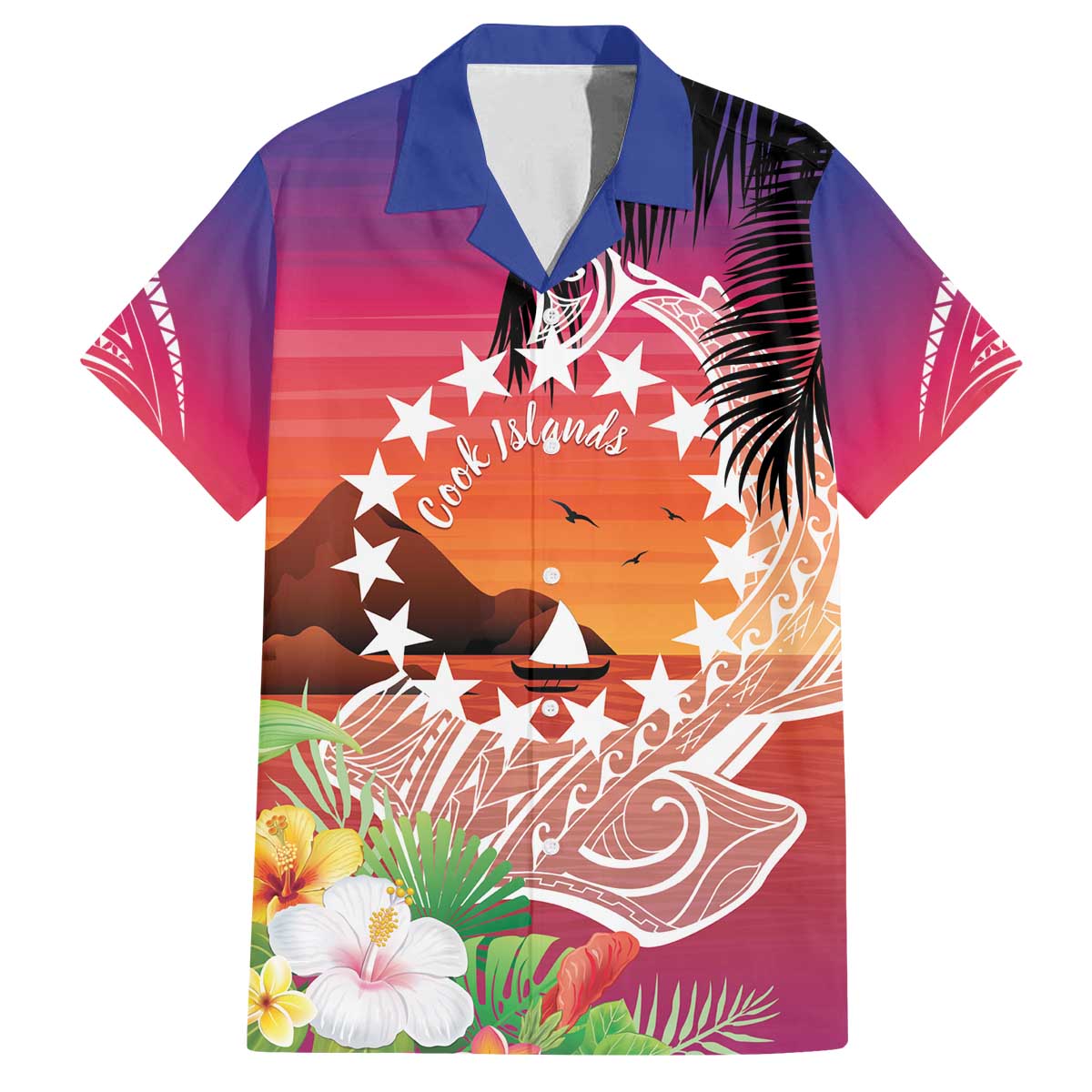 Kia Orana Cook Islands Family Matching Off The Shoulder Long Sleeve Dress and Hawaiian Shirt Sunset Dream