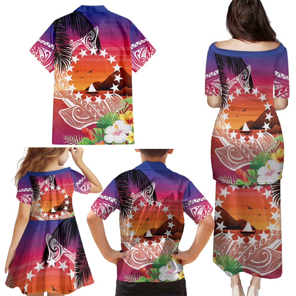 Kia Orana Cook Islands Family Matching Puletasi and Hawaiian Shirt Sunset Dream LT7 - Polynesian Pride