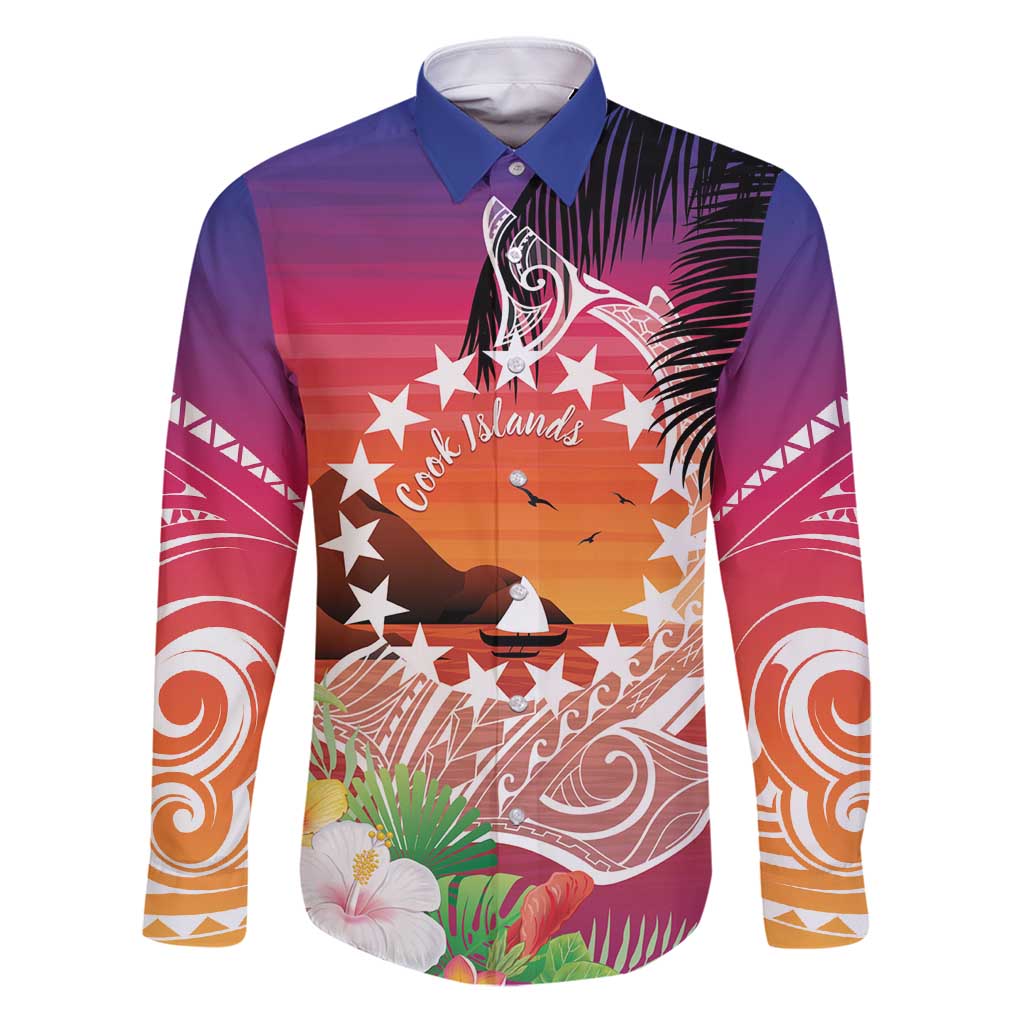 Kia Orana Cook Islands Family Matching Puletasi and Hawaiian Shirt Sunset Dream LT7 Dad's Shirt - Long Sleeve Art - Polynesian Pride