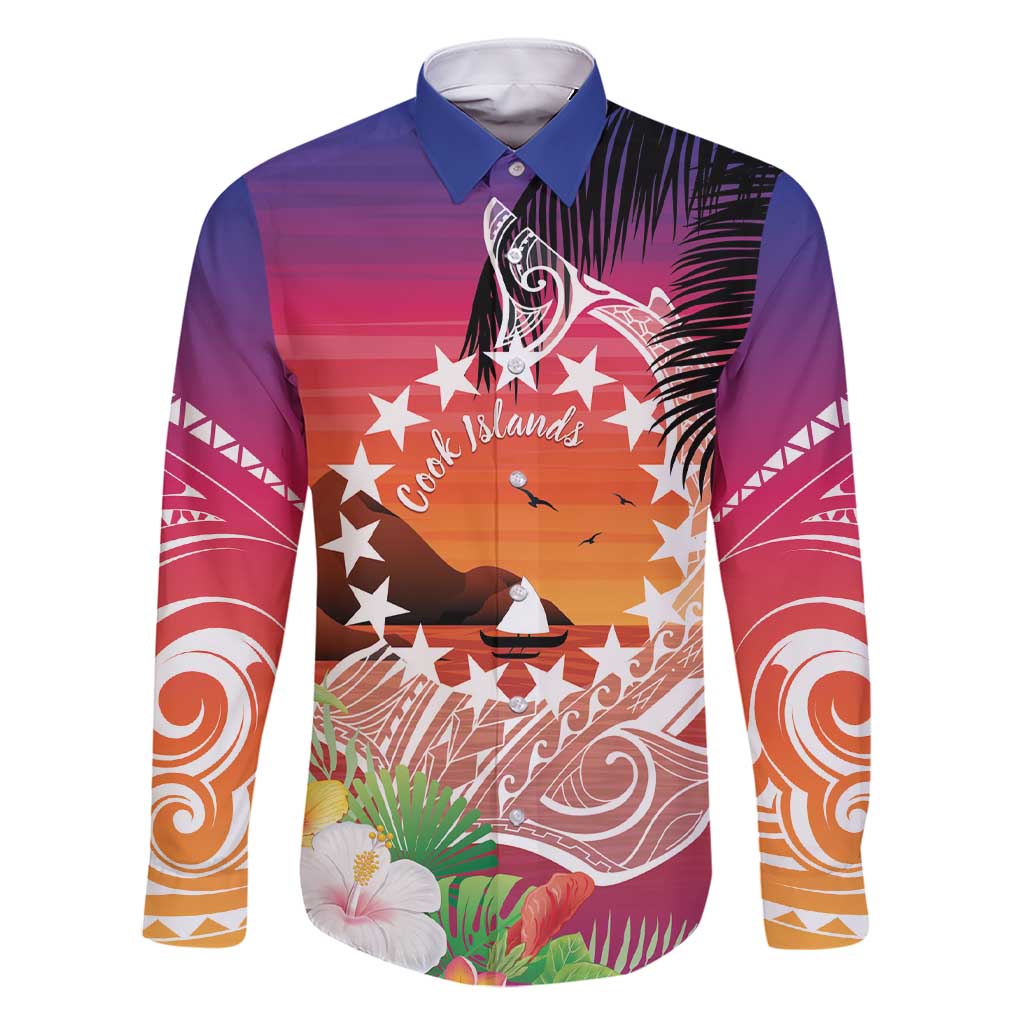 Kia Orana Cook Islands Family Matching Short Sleeve Bodycon Dress and Hawaiian Shirt Sunset Dream LT7 Dad's Shirt - Long Sleeve Art - Polynesian Pride
