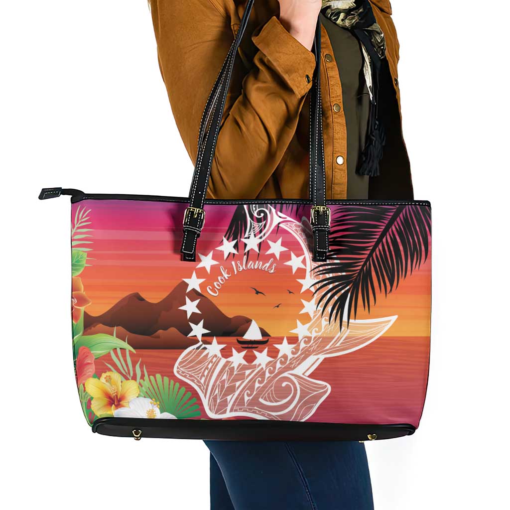 Kia Orana Cook Islands Leather Tote Bag Sunset Dream LT7 - Polynesian Pride