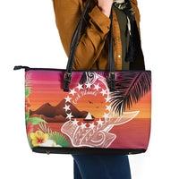 Kia Orana Cook Islands Leather Tote Bag Sunset Dream LT7 - Polynesian Pride