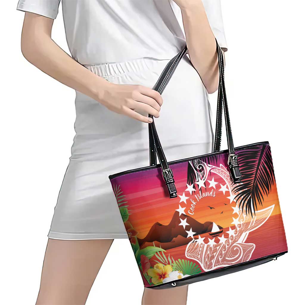 Kia Orana Cook Islands Leather Tote Bag Sunset Dream LT7 - Polynesian Pride