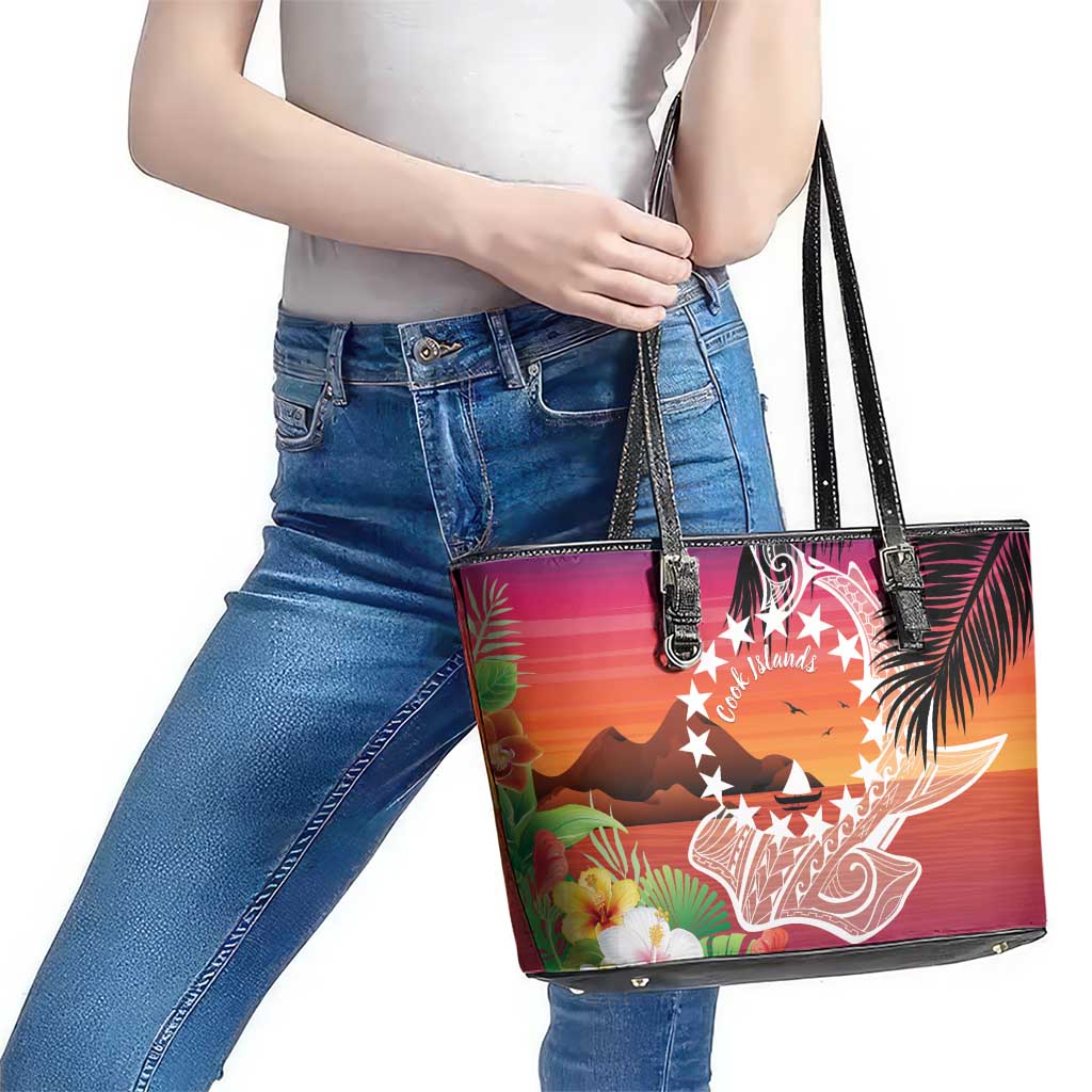 Kia Orana Cook Islands Leather Tote Bag Sunset Dream LT7 - Polynesian Pride