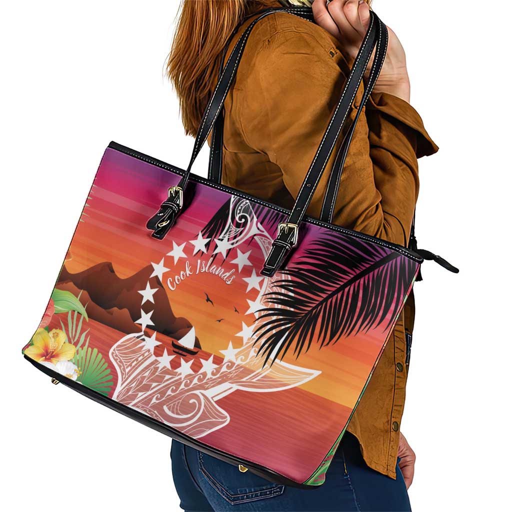 Kia Orana Cook Islands Leather Tote Bag Sunset Dream LT7 - Polynesian Pride
