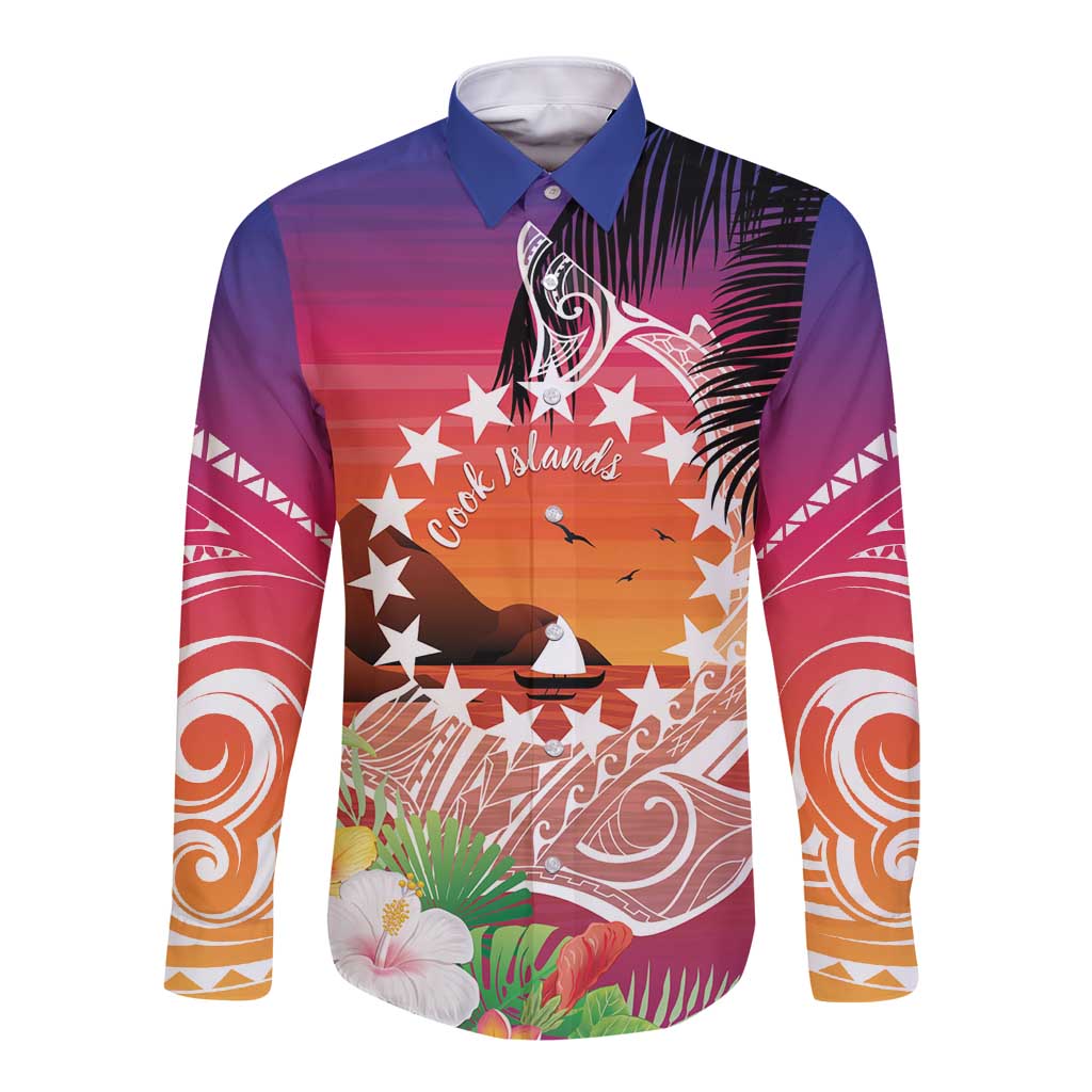 Kia Orana Cook Islands Long Sleeve Button Shirt Sunset Dream LT7 Unisex Art - Polynesian Pride