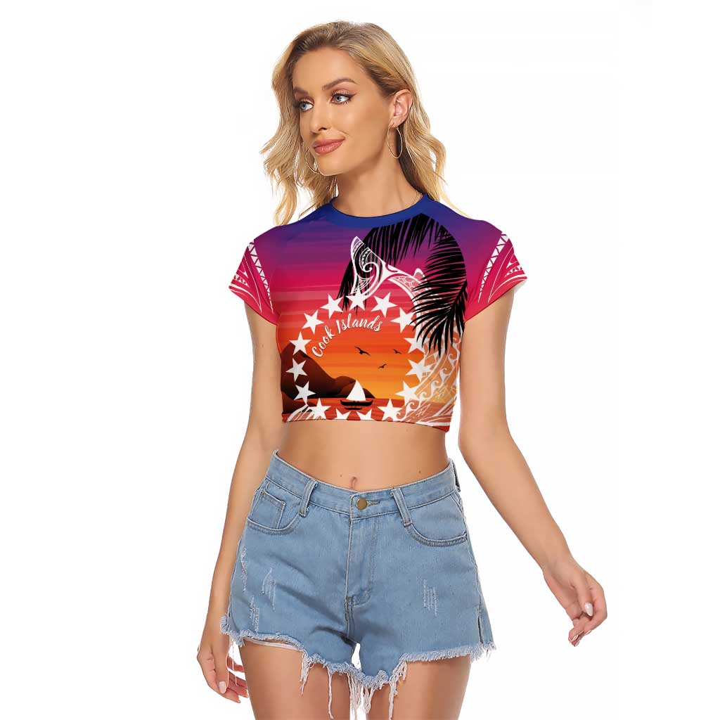 Kia Orana Cook Islands Raglan Cropped T Shirt Sunset Dream LT7 Female Art - Polynesian Pride