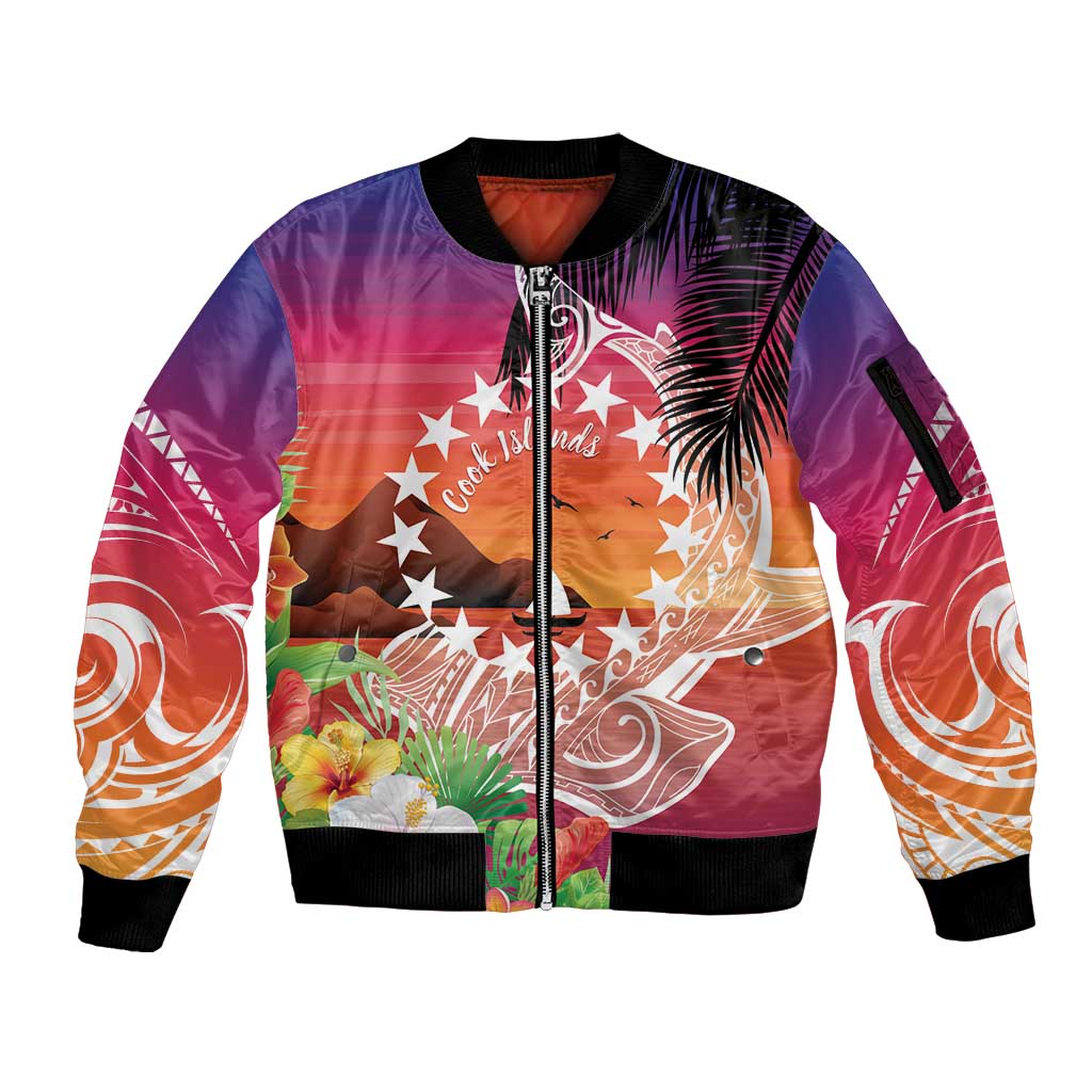 Kia Orana Cook Islands Sleeve Zip Bomber Jacket Sunset Dream LT7 Unisex Art - Polynesian Pride