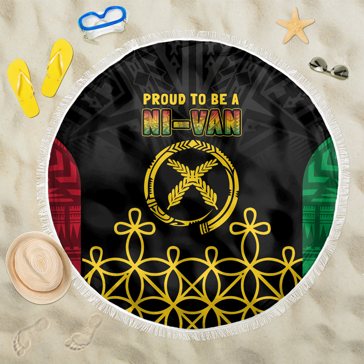 Vanuatu Indipendens Dei Beach Blanket Tribal Sand Drawing LT7 One Size 150cm Colorful - Polynesian Pride