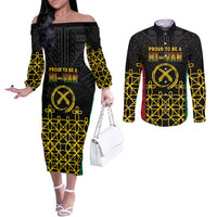 Vanuatu Indipendens Dei Couples Matching Off The Shoulder Long Sleeve Dress and Long Sleeve Button Shirt Tribal Sand Drawing