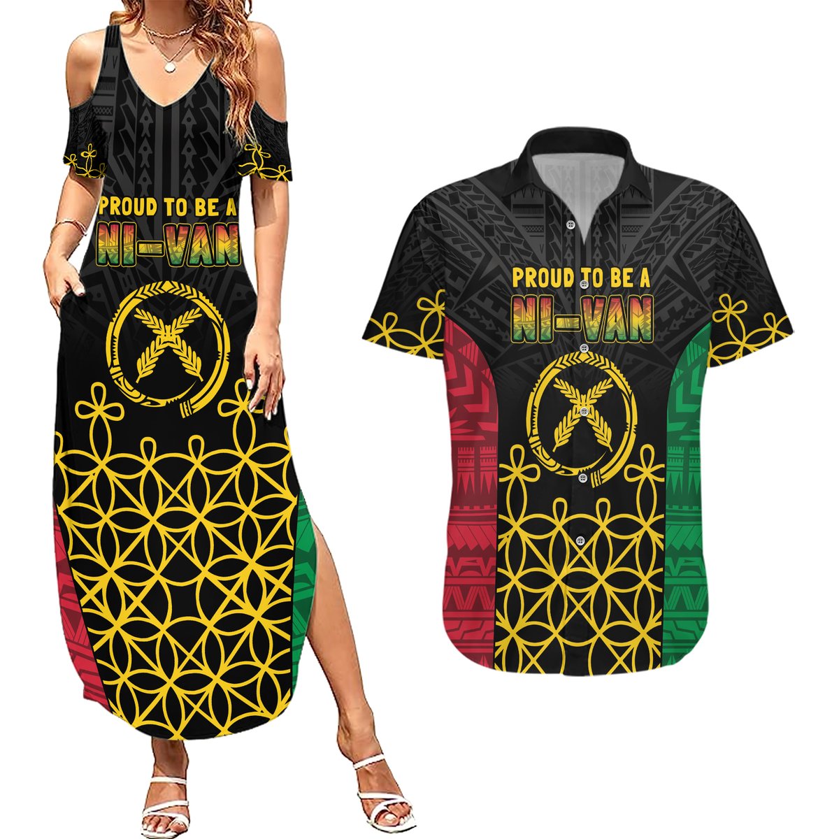 Vanuatu Indipendens Dei Couples Matching Summer Maxi Dress and Hawaiian Shirt Tribal Sand Drawing LT7 Colorful - Polynesian Pride