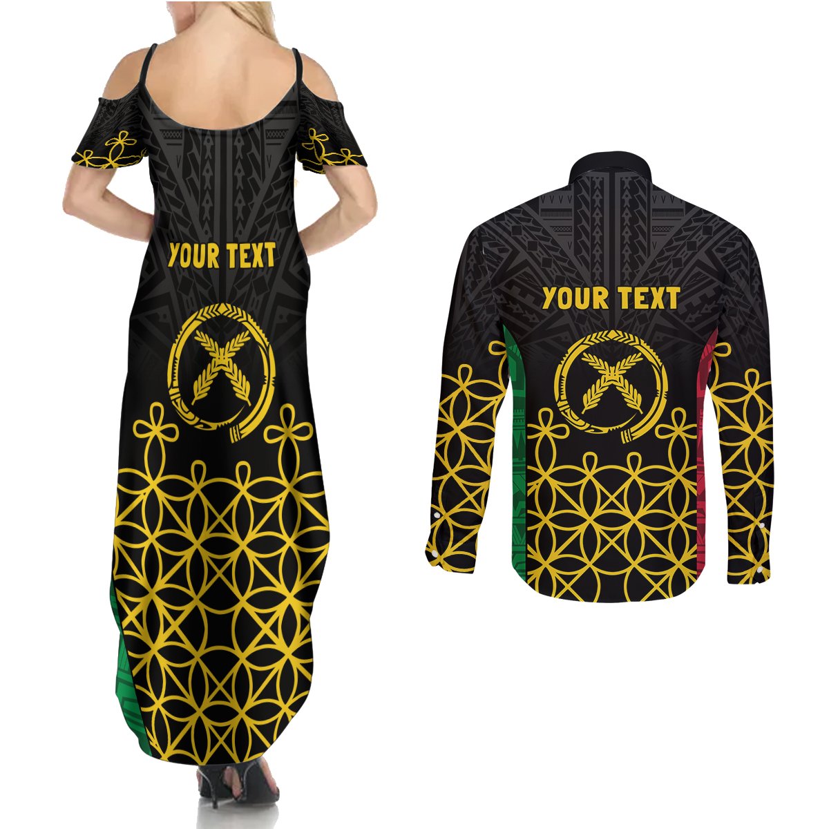 Vanuatu Indipendens Dei Couples Matching Summer Maxi Dress and Long Sleeve Button Shirt Tribal Sand Drawing