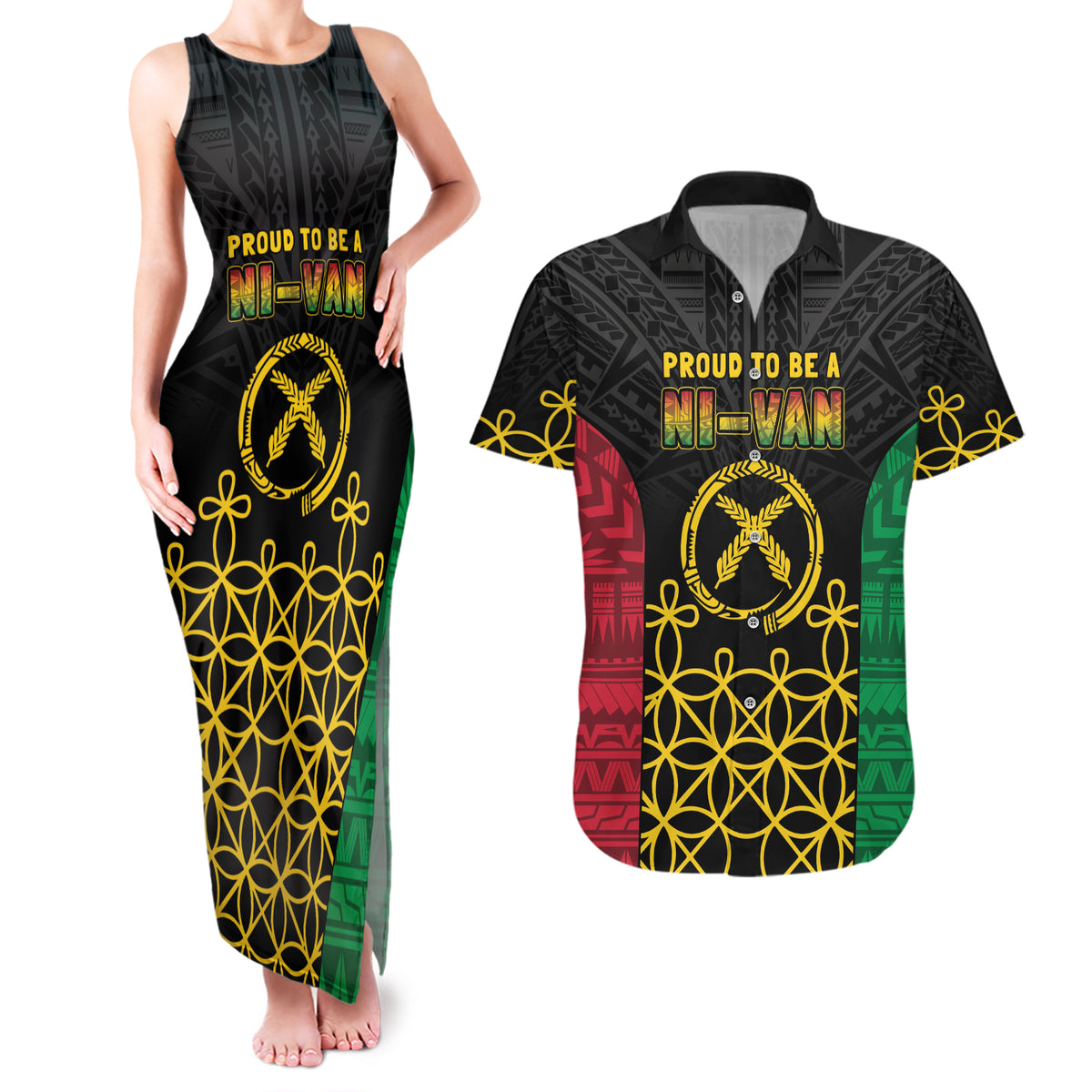 Vanuatu Indipendens Dei Couples Matching Tank Maxi Dress and Hawaiian Shirt Tribal Sand Drawing LT7 Colorful - Polynesian Pride