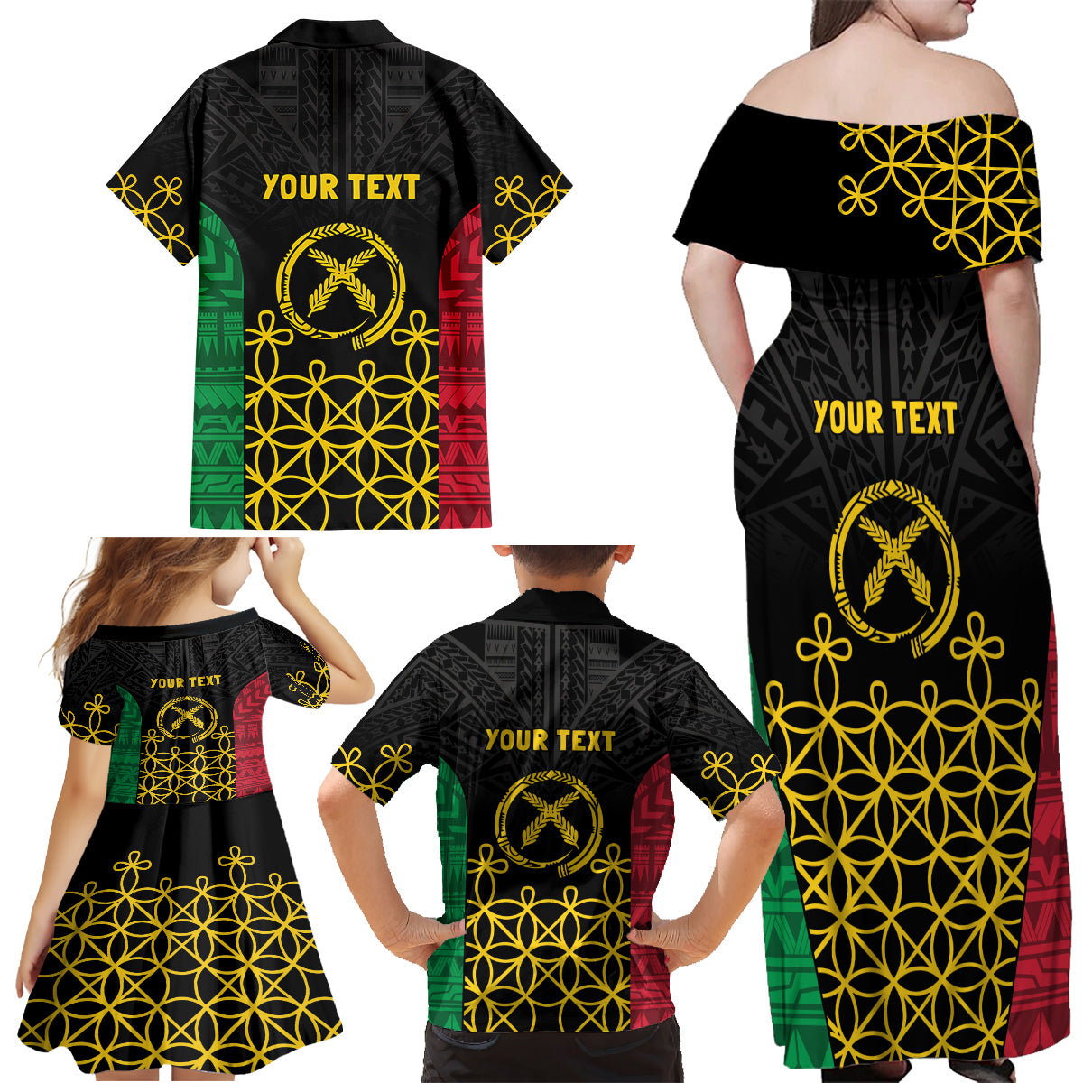 Vanuatu Indipendens Dei Family Matching Off Shoulder Maxi Dress and Hawaiian Shirt Tribal Sand Drawing LT7 - Polynesian Pride