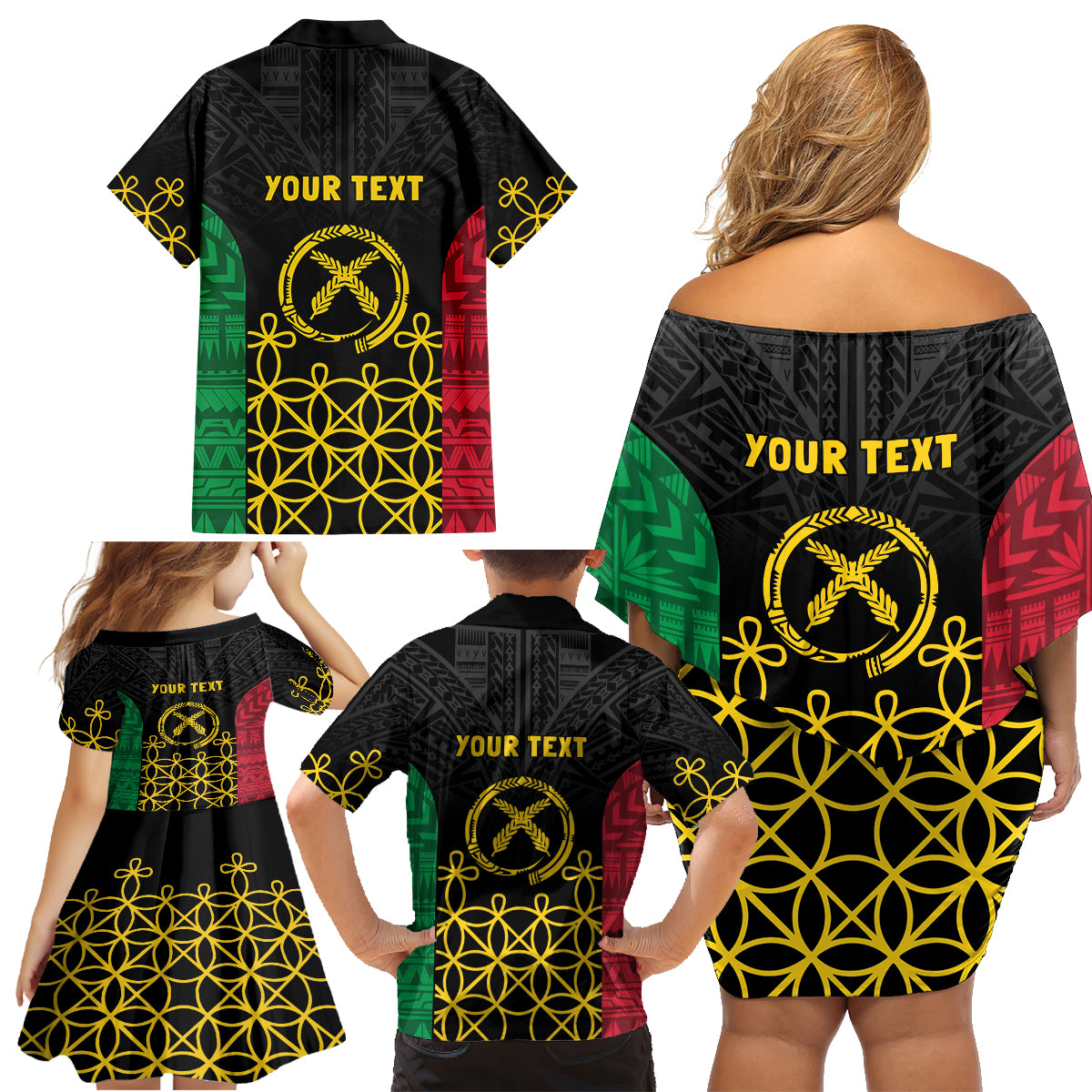 Vanuatu Indipendens Dei Family Matching Off Shoulder Short Dress and Hawaiian Shirt Tribal Sand Drawing LT7 - Polynesian Pride
