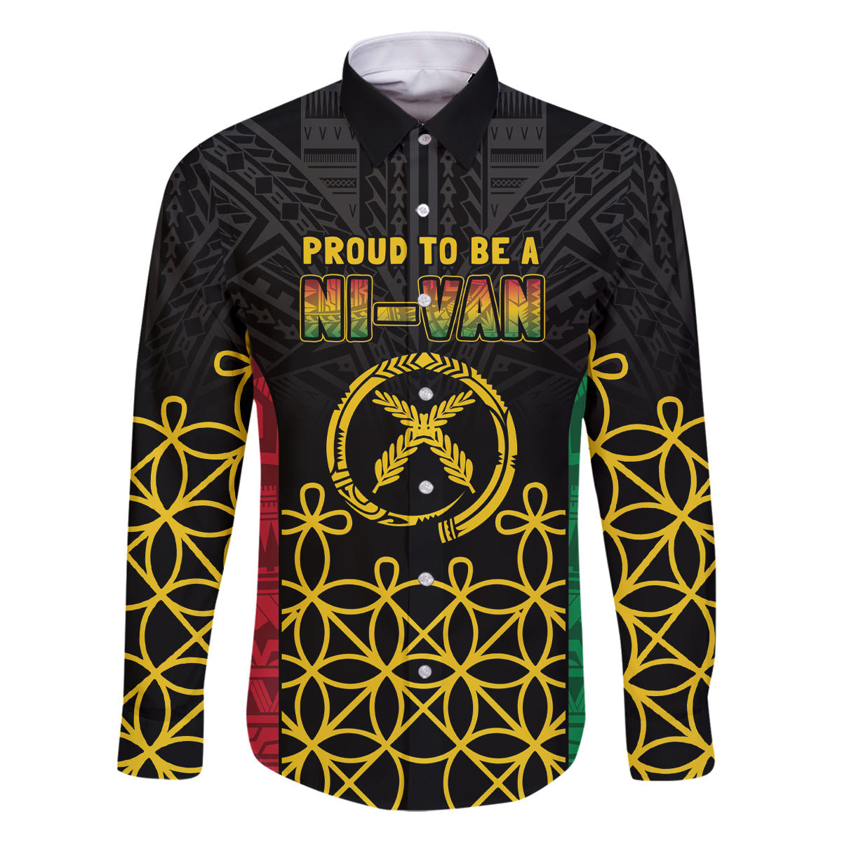 Vanuatu Indipendens Dei Family Matching Off Shoulder Short Dress and Hawaiian Shirt Tribal Sand Drawing LT7 Dad's Shirt - Long Sleeve Colorful - Polynesian Pride