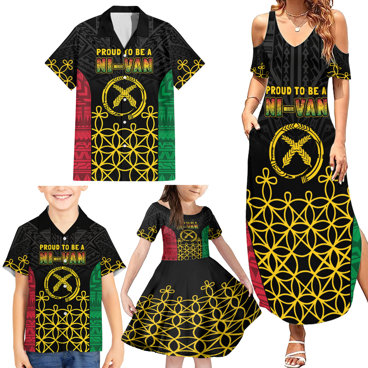 Vanuatu Indipendens Dei Family Matching Summer Maxi Dress and Hawaiian Shirt Tribal Sand Drawing LT7 - Polynesian Pride